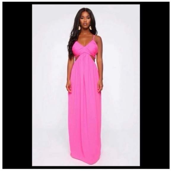 FASHION NOVA Hot Pink Cut Out Maxi Dress - Picture 2 of 8